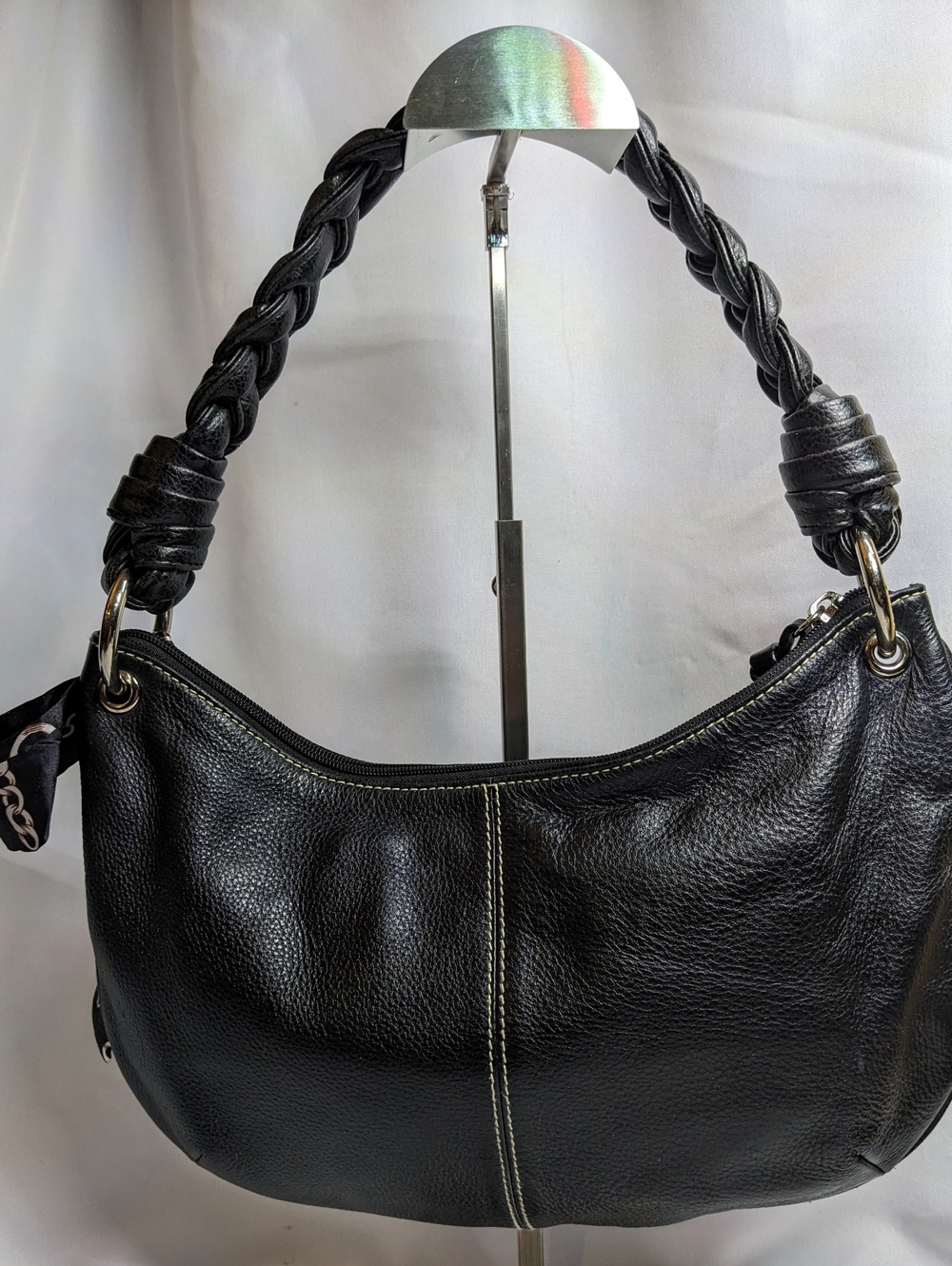 Lauren Ralph Lauren Black Leather Shoulder Bag With Chunky Braided Strap, EUC - Picture 2 of 11